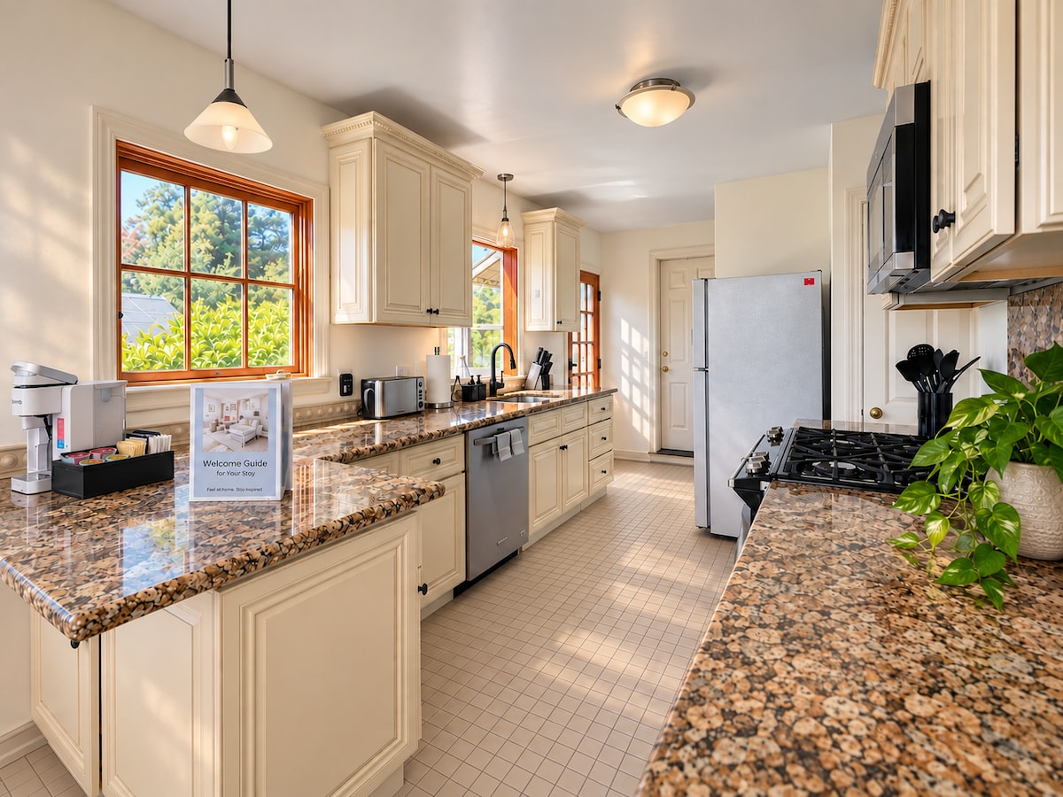 Full kitchen with gas range in the Berkeley Hills home